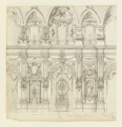 Wand eines Salons mit Kerzen geschmückt